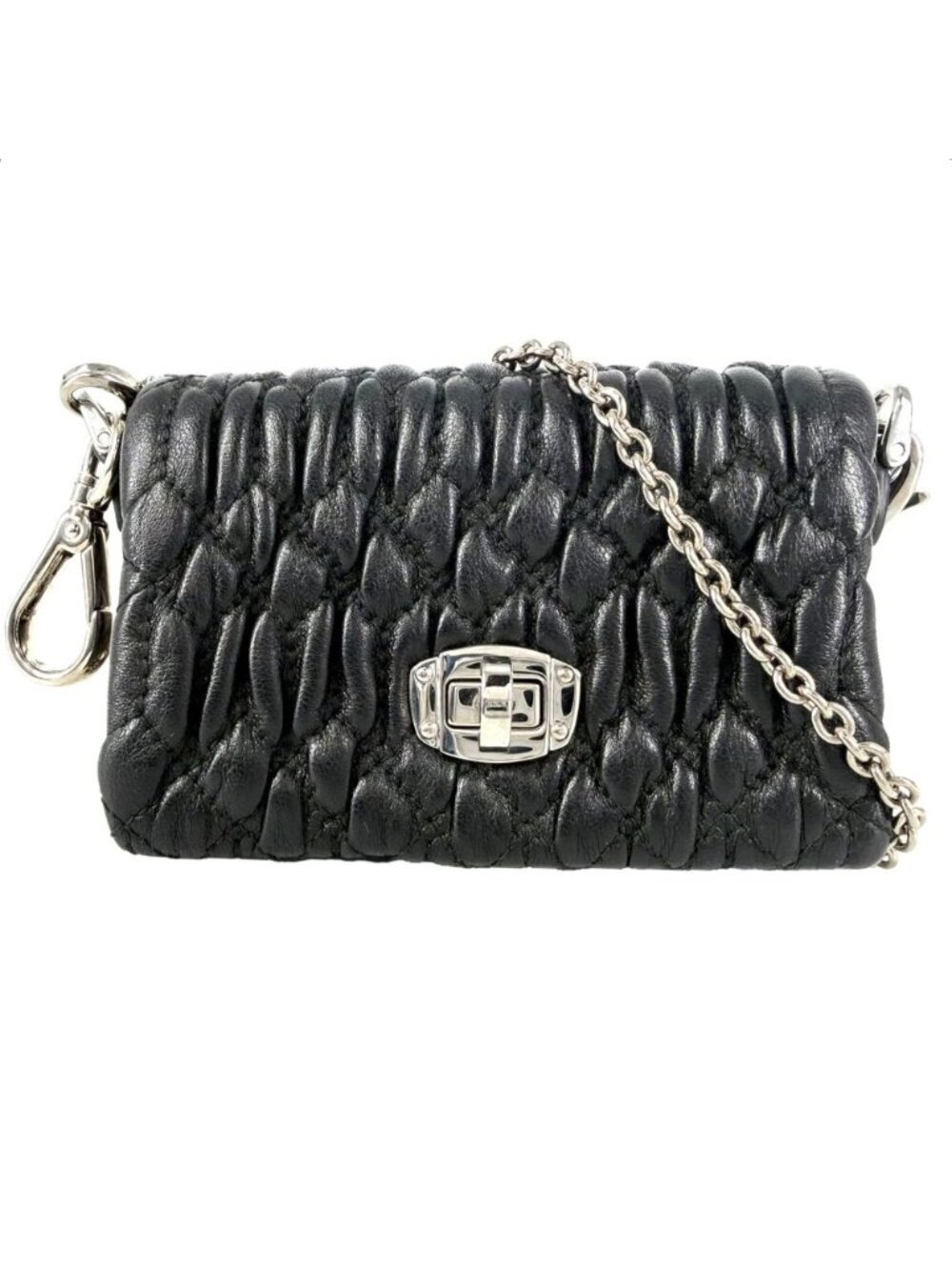 Miu Miu Shoulder Bag Nappa Crystal Micro Mini Bag Crossbody Leather Black Silver